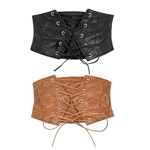 WERFORU 2 Stücke Damen Korsett Tied Waspie Gürtel Halloween Elastische Breite Gürtel für Kleider von WERFORU