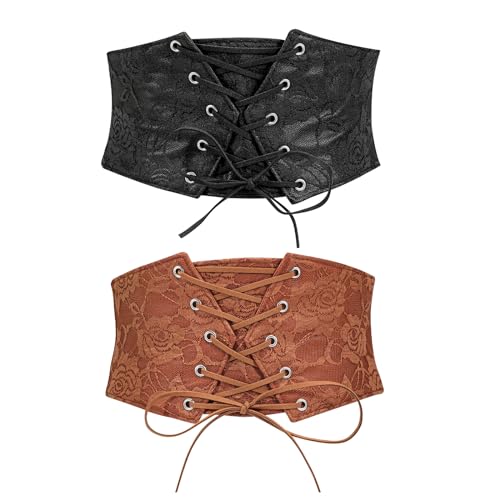 WERFORU 2 Stücke Damen Korsett Tied Waspie Gürtel Halloween Elastische Breite Gürtel für Kleider von WERFORU