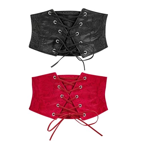 WERFORU 2 Stücke Damen Korsett Tied Waspie Gürtel Halloween Elastische Breite Gürtel für Kleider von WERFORU