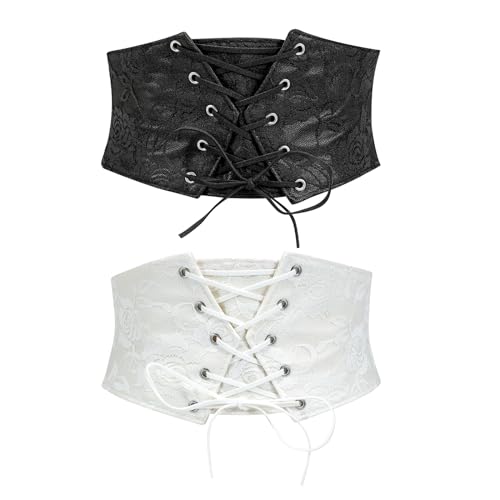 WERFORU 2 Stücke Damen Korsett Tied Waspie Gürtel Halloween Elastische Breite Gürtel für Kleider von WERFORU