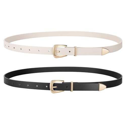 WERFORU 2 Stück Skinny Damen Ledergürtel für Kleider Dünner Taillengürtel für Jeans Hosen von WERFORU