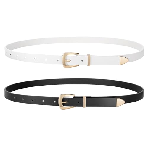 WERFORU 2er-Pack Damen Schmale Leder Gürtel Kunstleder Dünne Taillengürtel mit Goldener Schnalle für Jeans Hosen Kleider WERFORU 2er-Pack Damen Schmale Leder Gürtel Kunstleder Dünne Taillengürtel mit Goldener Schnalle für Jeans Hosen Kleider von WERFORU