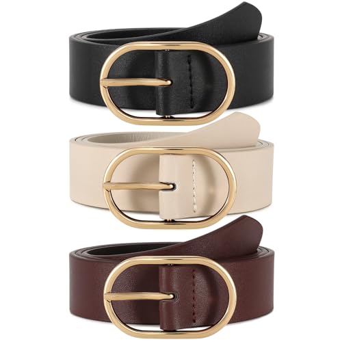 WERFORU 3 Stück Gürtel Damen mit Goldener Schnalle Mode Ledergürtel Damen für Jeans Hosen Kleid von WERFORU