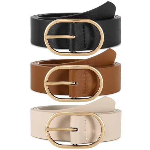 WERFORU 3 Stück Gürtel Damen mit Goldener Schnalle Mode Ledergürtel Damen für Jeans Hosen Kleid von WERFORU