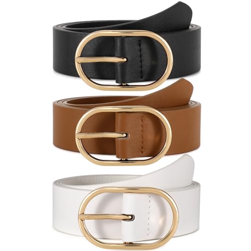 WERFORU 3 Stück Gürtel Damen mit Goldener Schnalle Mode Ledergürtel Damen für Jeans Hosen Kleid von WERFORU