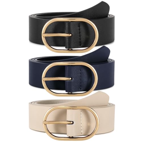WERFORU 3 Stück Gürtel Damen mit Goldener Schnalle Mode Ledergürtel Damen für Jeans Hosen Kleid von WERFORU