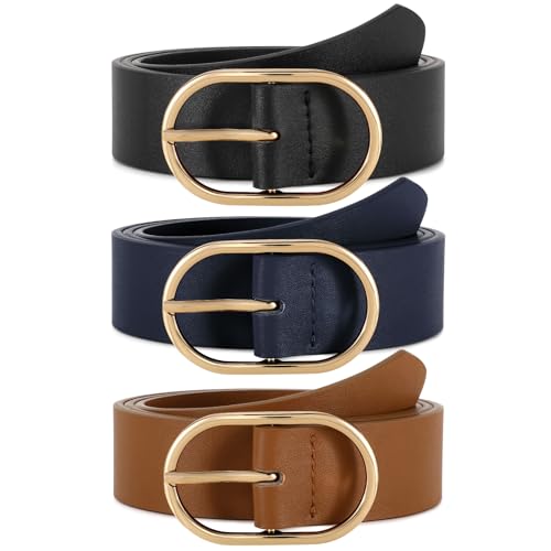 WERFORU 3 Stück Gürtel Damen mit Goldener Schnalle Mode Ledergürtel Damen für Jeans Hosen Kleid von WERFORU