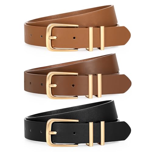 WERFORU 3 Stück Damen Leder Gürtel Mode Taille Gürtel für Jeans Hosen Kleider mit Goldene Schnalle Schwarz/Braun/Kaffee WERFORU 3 Stück Damen Leder Gürtel Mode Taille Gürtel für Jeans Hosen Kleider mit Goldene Schnalle Schwarz/Braun/Kaffee von WERFORU