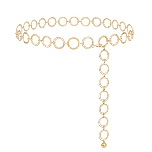 WERFORU Damen Gürtel Mode Taillengürtel O-Ring Kettengürtel Verstellbare Taillenkette Hüftkette für Kleider Gold von WERFORU