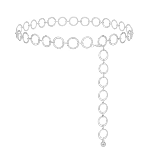 WERFORU Damen Gürtel Mode Taillengürtel O-Ring Kettengürtel Verstellbare Taillenkette Hüftkette für Kleider Silber von WERFORU