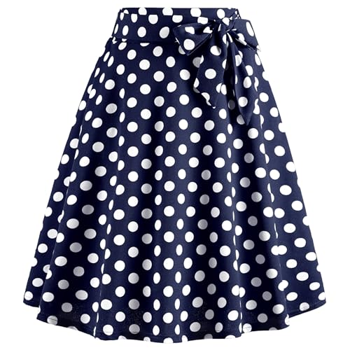WERFORU Damen Midi Rock Sommerrock Trachtenrock Damen 50er Jahre Rock Polka Dot Rockabilly Kleider von WERFORU