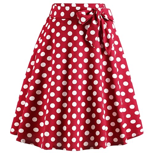 WERFORU Damen Midi Rock Sommerrock Trachtenrock Damen 50er Jahre Rock Polka Dot Rockabilly Kleider von WERFORU