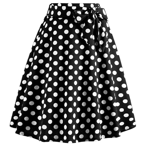 WERFORU Damen Midi Rock Sommerrock Trachtenrock Damen 50er Jahre Rock Polka Dot Rockabilly Kleider von WERFORU