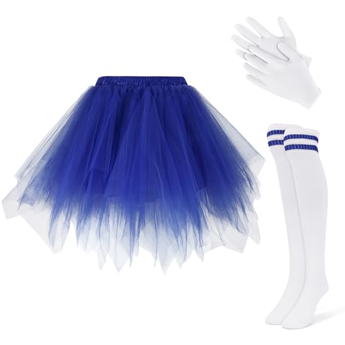 WERFORU Damen Puffy Tüllrock Set Damen Tüll Rock 80er Tüll Minirock Karneval Kostüm Blau von WERFORU