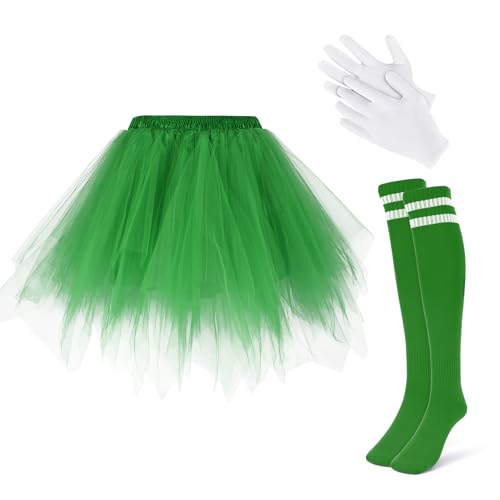 WERFORU Damen Puffy Tüllrock Set Damen Tüll Rock 80er Tüll Minirock Grün Rock von WERFORU