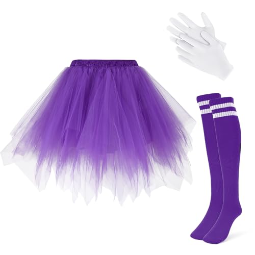 WERFORU Damen Puffy Tüllrock Set Damen Tüll Rock 80er Tüll Minirock Lila Rock von WERFORU