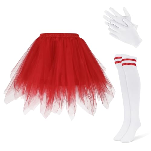 WERFORU Damen Puffy Tüllrock Set Damen Tüll Rock 80er Tüll Minirock Rot Rock von WERFORU