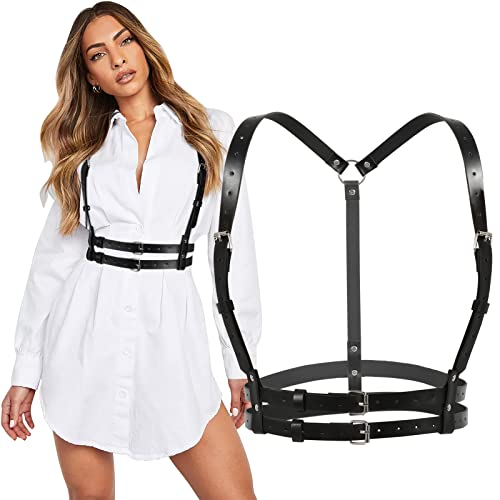 WERFORU Damen Punk Taillengürtel Verstellbare PU Leder Körperkette Gürtel für Frauen Mädchen Cosplay Rave Outfit Halloween Kostüm Schwarz von WERFORU