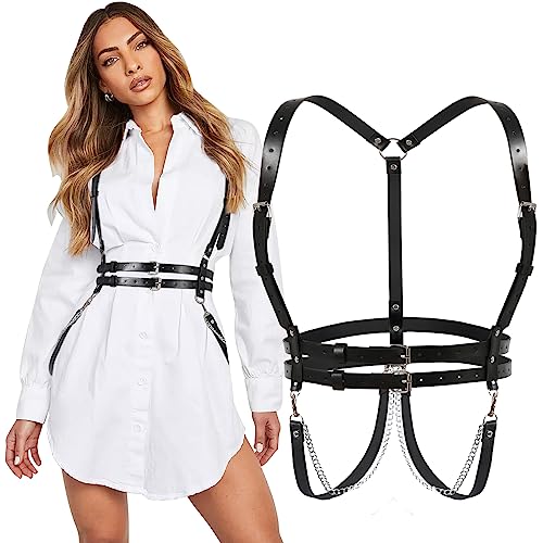 WERFORU Damen Punk Taillengürtel Verstellbarer PU Leder Rock Körperkette Gürtel für Frauen Cosplay Rave Outfit Halloween Kostüme Schwarz von WERFORU