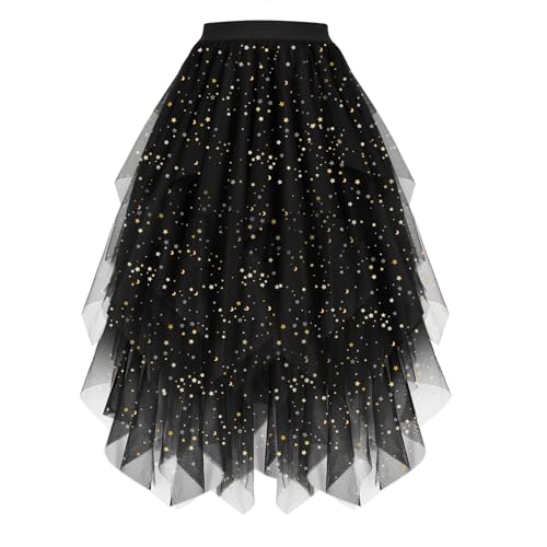 WERFORU Damen Tüll Röcke High Low Layered Unregelmäßig Tüll Rock A-Linie Midi Rock Sommerrock Puffy Fee Röcke von WERFORU