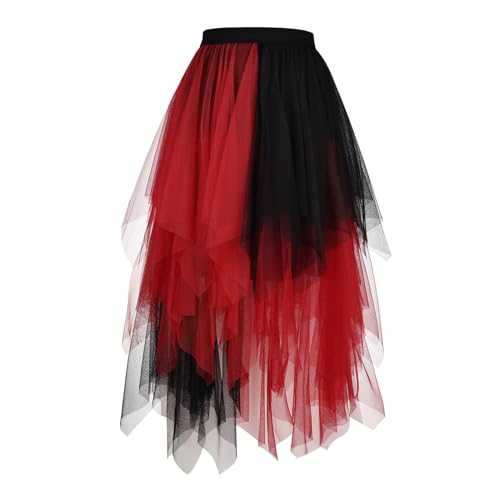 WERFORU Damen Tüll Röcke High Low Layered Unregelmäßig Tüll Rock A-Linie Midi Rock Sommerrock Puffy Fee Röcke von WERFORU