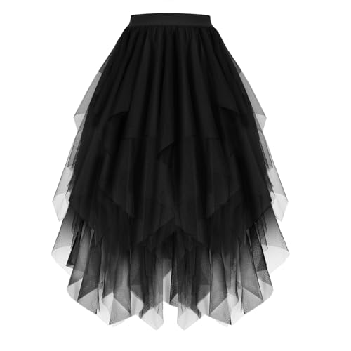 WERFORU Damen Tüll Röcke High Low Layered Unregelmäßig Tüll Rock A-Linie Midi Rock Sommerrock Puffy Fee Röcke von WERFORU