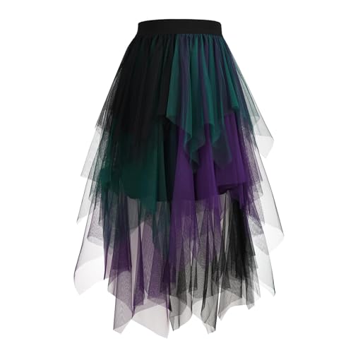 WERFORU Damen Tüll Röcke High Low Layered Unregelmäßig Tüll Rock A-Linie Midi Rock Sommerrock Puffy Fee Röcke von WERFORU