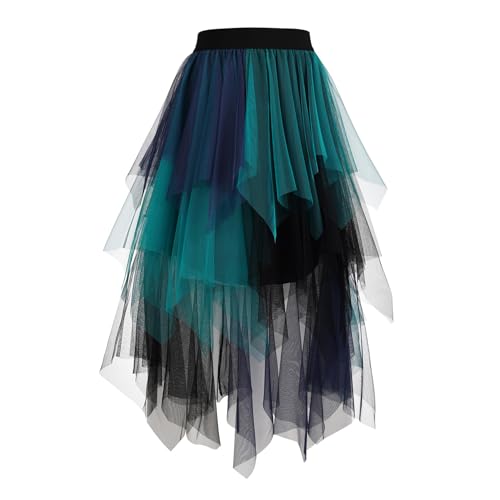 WERFORU Damen Tüll Röcke High Low Layered Unregelmäßig Tüll Rock A-Linie Midi Rock Sommerrock Puffy Fee Röcke von WERFORU