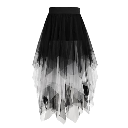 WERFORU Damen Tüll Röcke High Low Layered Unregelmäßig Tüll Rock A-Linie Midi Rock Sommerrock Puffy Fee Röcke von WERFORU