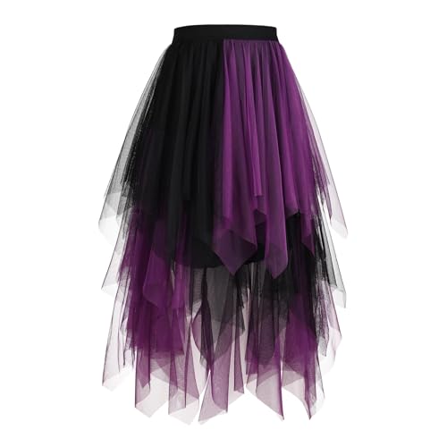 WERFORU Damen Tüll Röcke High Low Layered Unregelmäßig Tüll Rock A-Linie Midi Rock Sommerrock Puffy Fee Röcke von WERFORU