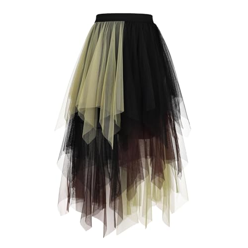 WERFORU Damen Tüll Röcke High Low Layered Unregelmäßig Tüll Rock A-Linie Midi Rock Sommerrock Puffy Fee Röcke von WERFORU