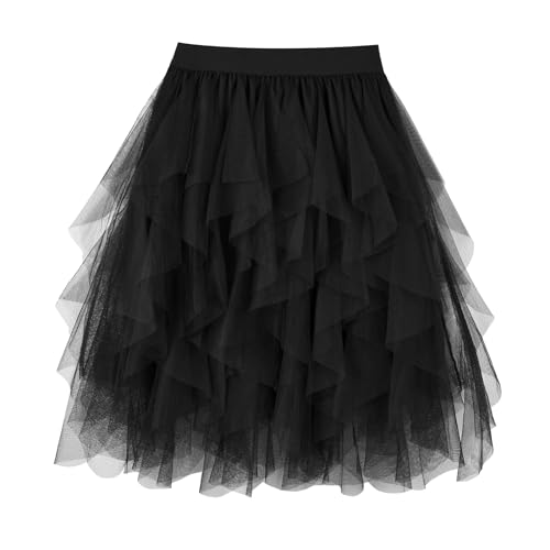WERFORU Damen Tüllrock Petticoat Tütü High Waist A-Linie Tutu Rock Midirock Sommerrock von WERFORU