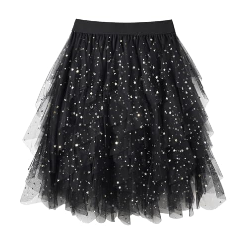WERFORU Damen Tüllrock Petticoat Tütü High Waist A-Linie Tutu Rock Midirock Sommerrock von WERFORU