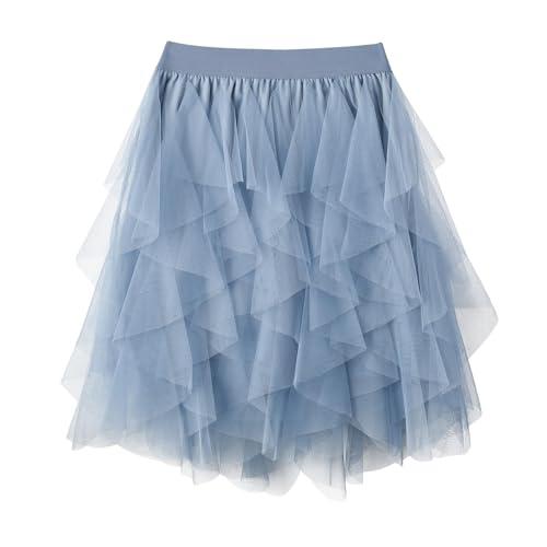 WERFORU Damen Tüllrock Petticoat Tütü High Waist A-Linie Tutu Rock Midirock Sommerrock von WERFORU