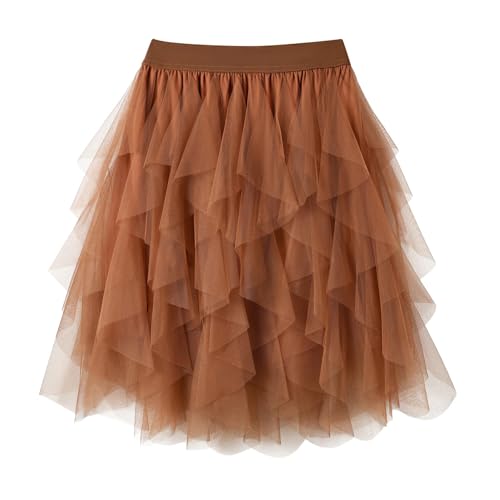 WERFORU Damen Tüllrock Petticoat Tütü High Waist A-Linie Tutu Rock Midirock Sommerrock von WERFORU