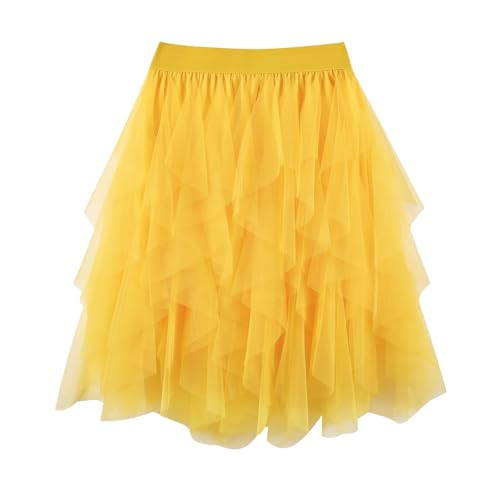 WERFORU Damen Tüllrock Petticoat Tütü High Waist A-Linie Tutu Rock Midirock Sommerrock von WERFORU