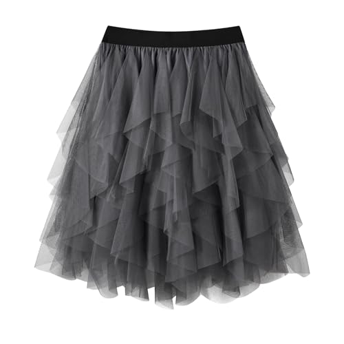WERFORU Damen Tüllrock Petticoat Tütü High Waist A-Linie Tutu Rock Midirock Sommerrock von WERFORU
