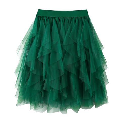 WERFORU Damen Tüllrock Petticoat Tütü High Waist A-Linie Tutu Rock Midirock Sommerrock von WERFORU