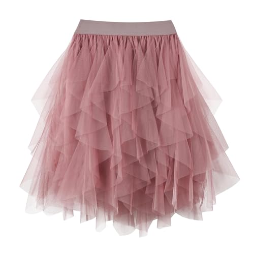 WERFORU Damen Tüllrock Petticoat Tütü High Waist A-Linie Tutu Rock Midirock Sommerrock von WERFORU