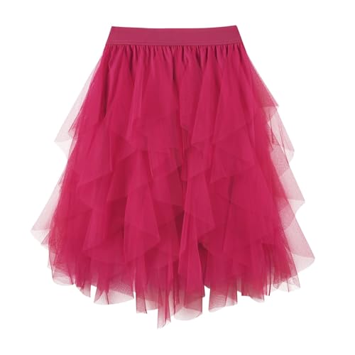 WERFORU Damen Tüllrock Petticoat Tütü High Waist A-Linie Tutu Rock Midirock Sommerrock von WERFORU