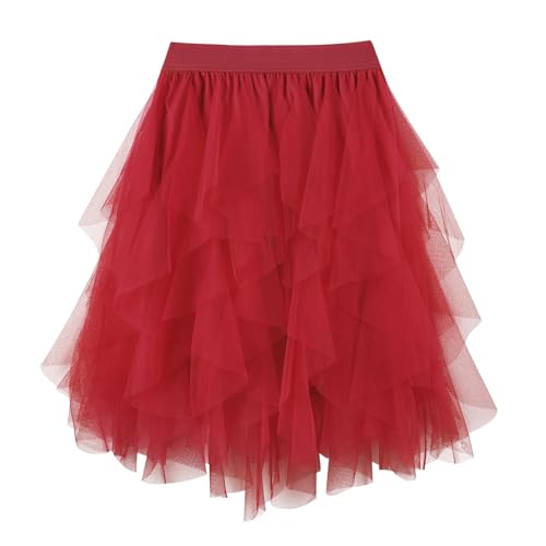 WERFORU Damen Tüllrock Petticoat Tütü High Waist A-Linie Tutu Rock Midirock Sommerrock von WERFORU