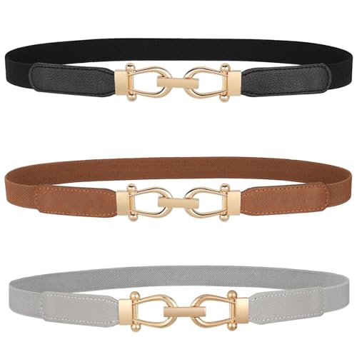 WERFORU Frauen Dünner elastischer Gürtel für Kleider,Dünne Retro Stretch Taille Gürtel mit goldener Schnalle von WERFORU