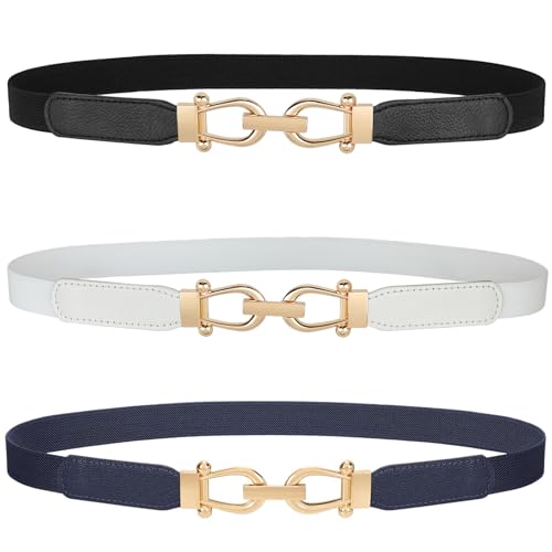WERFORU Frauen Dünner elastischer Gürtel für Kleider,Dünne Retro Stretch Taille Gürtel mit goldener Schnalle von WERFORU