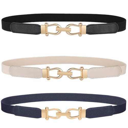 WERFORU Frauen Dünner elastischer Gürtel für Kleider,Dünne Retro Stretch Taille Gürtel mit goldener Schnalle von WERFORU