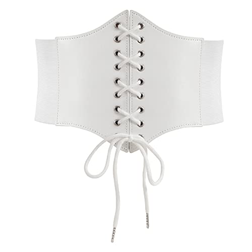 WERFORU Frauen Tied Waspie Gürtel,Breiter Schnürgürtel Korsett Elastische Taille Gürtel (Passend für Taillengröße 80-89cm, F-weiß) von WERFORU