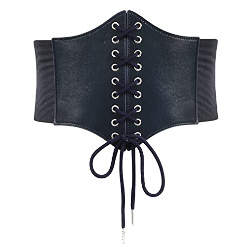 WERFORU Frauen Tied Waspie Gürtel,Breiter Schnürgürtel Korsett Elastische Taille Gürtel für Halloween Party Navy Blau von WERFORU