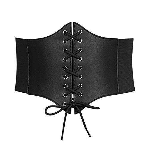 WERFORU Frauen Tied Waspie Gürtel,Breiter Schnürgürtel Korsett Elastische Taille Gürtel für Halloween Party Schwarz von WERFORU