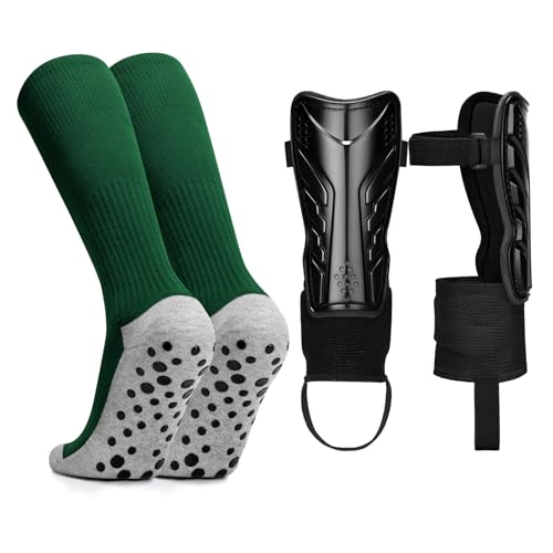WERFORU Fußball Stutzen mit Schienbeinschoner Komplettset für Kinder Jugendliche Lange Fussball Socken Rutschfeste Sportsocken für das Fußballtraining von WERFORU