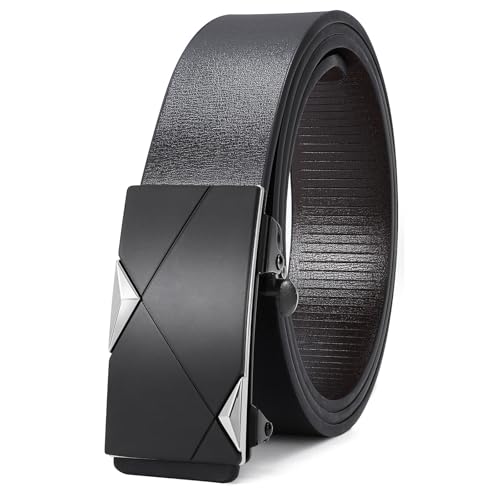 WERFORU Gürtel für Männer, Leder Ratschengürtel mit automatischer Schiebeschnalle, Herrengürtel verstellbar 3.3cm für Herren Kleid Jeans von WERFORU