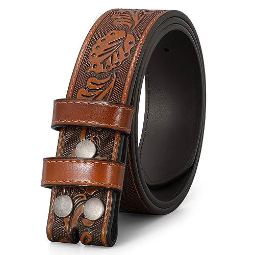 WERFORU Herren Western Leder Gürtel Strap Ohne Schnalle 3.8cm Vintage Ersatz Cowboy Leder Gürtel Strap mit Snap on Schnalle von WERFORU